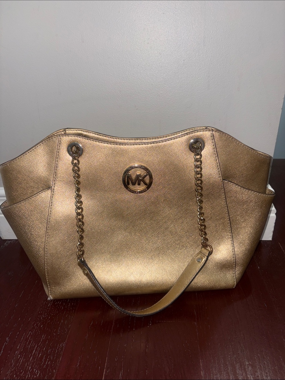 Michael Kors Metallic Gold Chain-Accent Tote